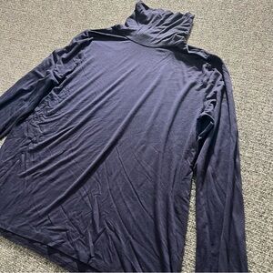 Eileen Fisher Top Womens S Blue Fine Jersey Scrunch Neck Stretch Minimal Preppy